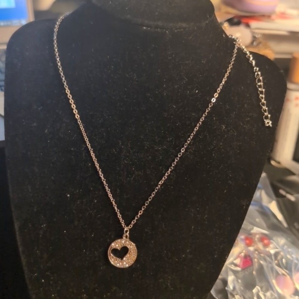 Silver Pave White Diamond Heart Necklace | 16” Short Chain
